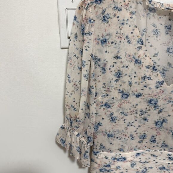 LoveShackFancy Woman’s Ivory Silk Hannah Dress Blue/Pink Floral Print. Size 8. - Picture 6 of 14